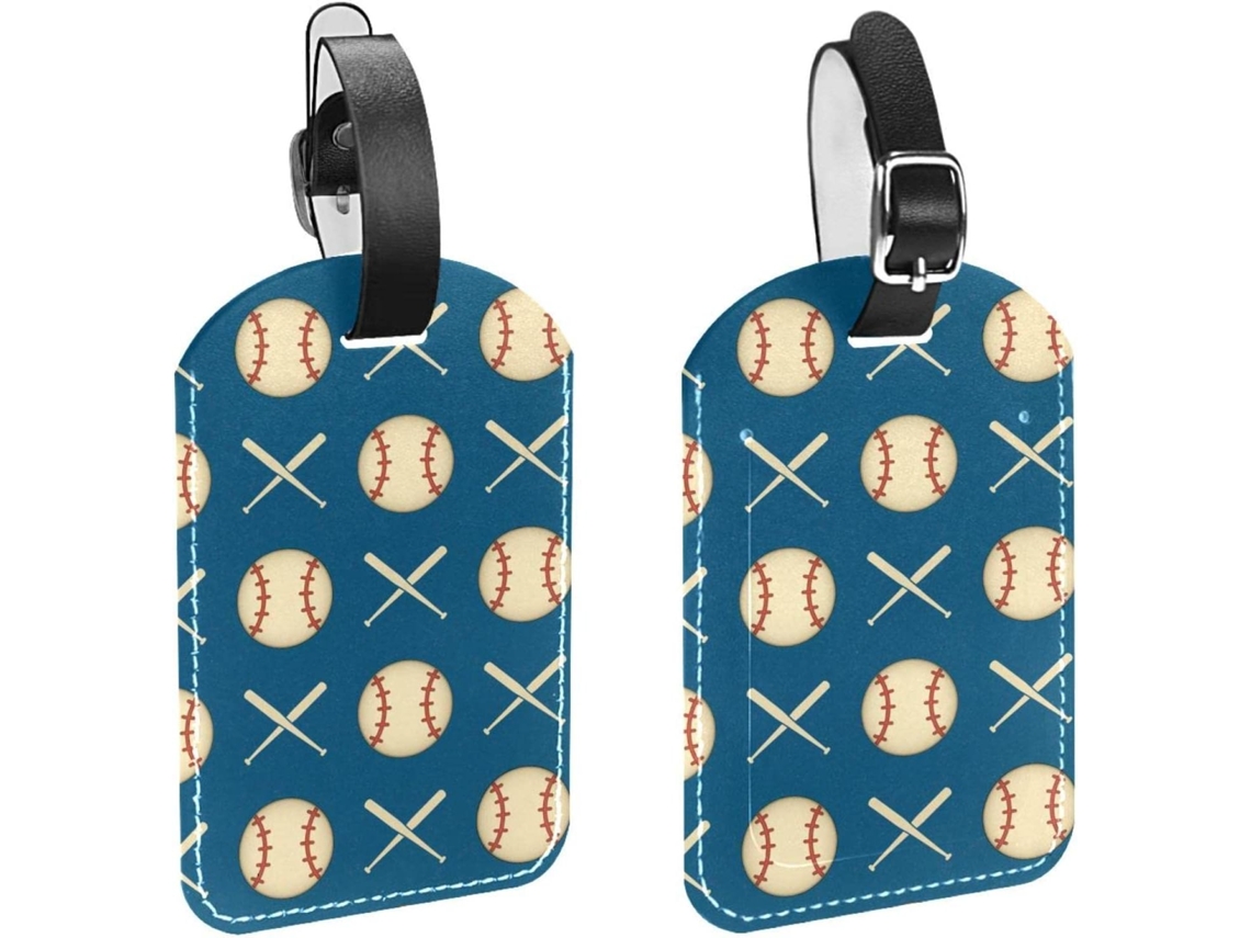 Conjunto De 2 Etiquetas Bagagem Retrô Em Couro Sintético Com Estampa Beisebol Azul