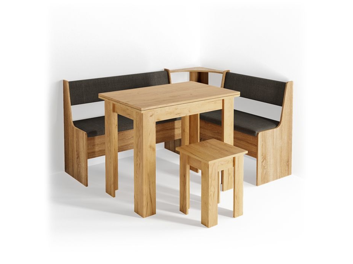 Grupo de bancos de canto Romano 150x41.5cm com mesa, carvalho dourado, antracite VICCO