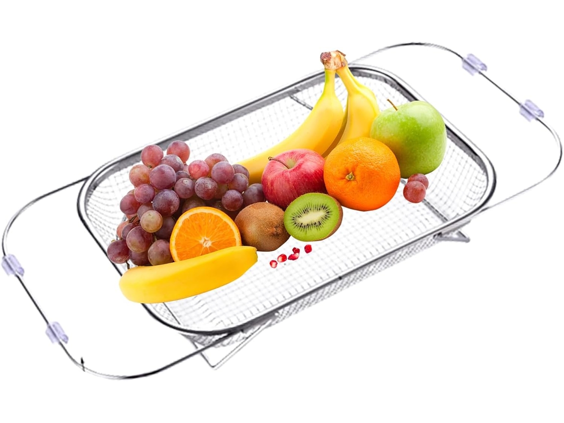 Escorredor De Frutas Extensível Em Aço Inoxidável Para Pia