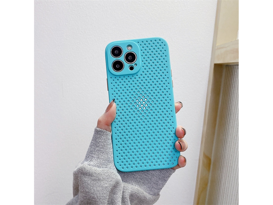 Capa Para Iphone 17 Pro Max Azul Celeste Em Silicone Com Malha Para Dissipação De Calor
