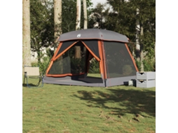 Vidaxl Tenda Familiar Estilo Cabana 6 Pessoas Imperm. Cinza/laranja