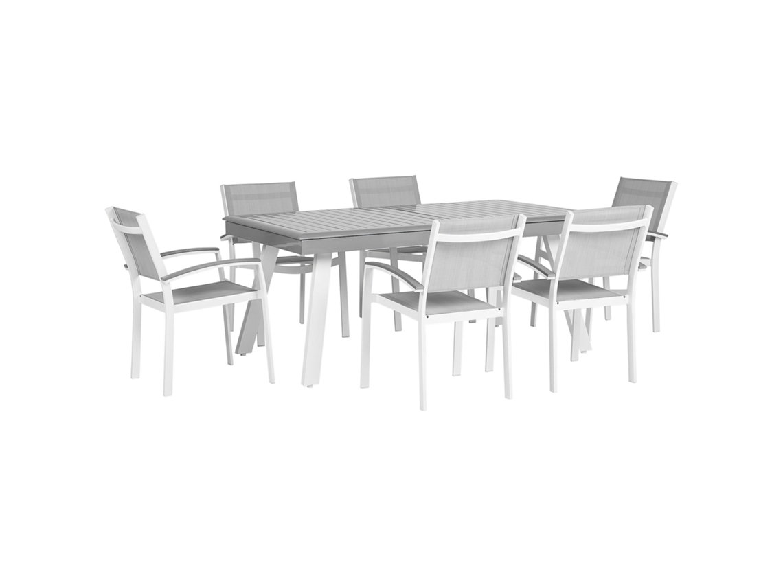 Conjunto De Refeição De Jardim Para 6 Pessoas Beliani Pereta De Alumínio Cinzento 220x90x74