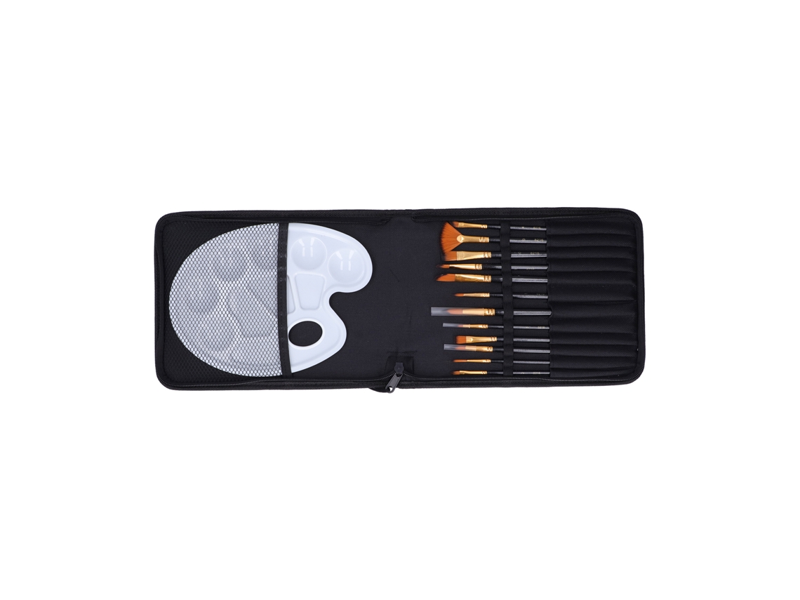 Set De 12 Pincéis De Fibra De Nylon Para Pintura Acuarela E Óleo Com Paleta E Mochila Typ317 Preto