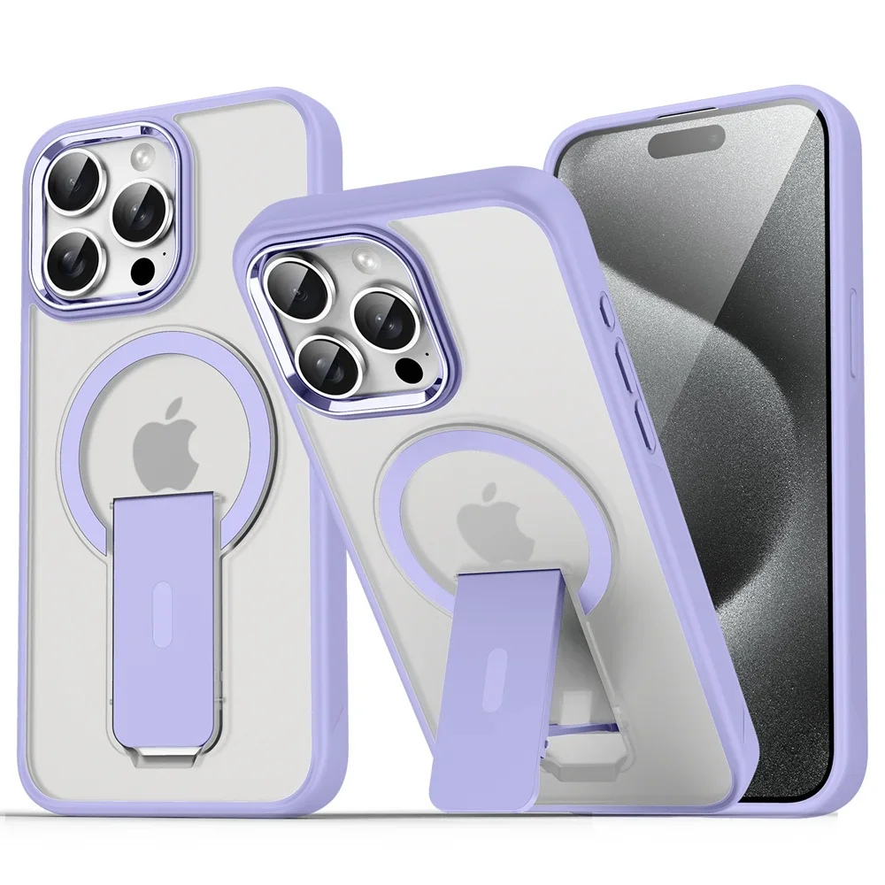 Capa Magnética Dobrável Magsafe Para Iphone (iphone 14 Plus, Roxo Claro), Com Acabamento Fosco E Semitransparente Na Parte Traseira.