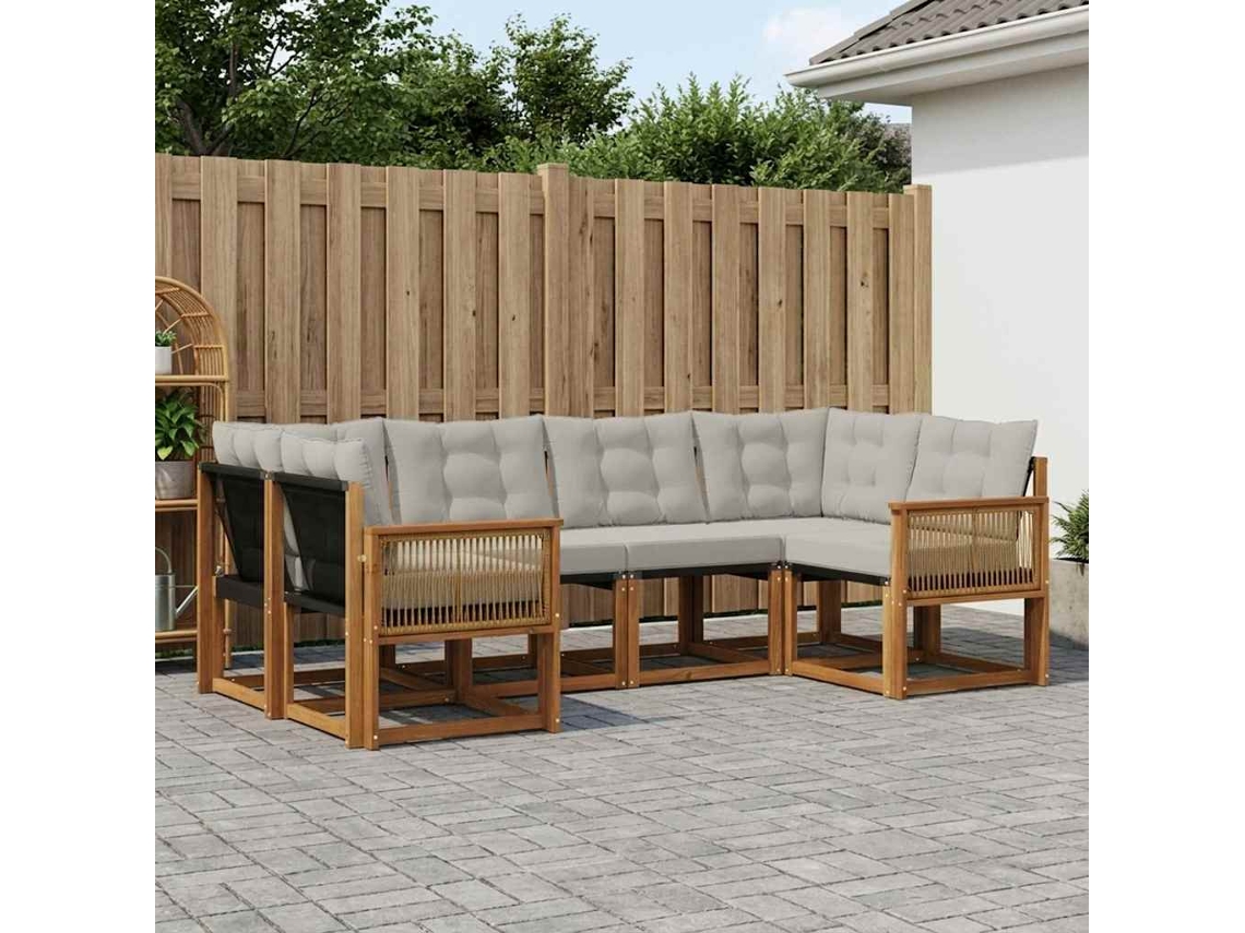 Vidaxl Conjunto De Sofás Para Exterior 6 Pcs Natural E Cinzento-claro
