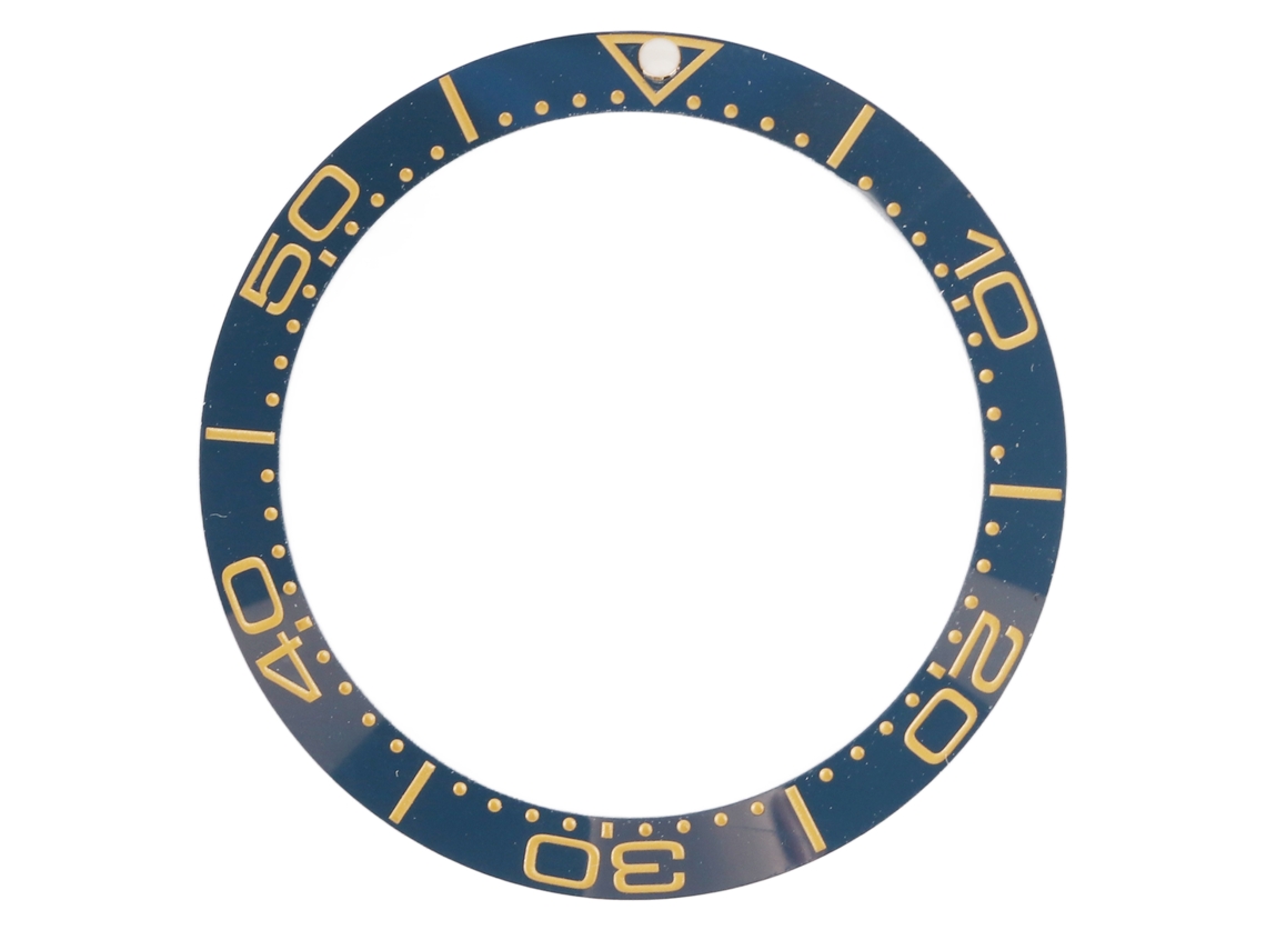 Insert de Bezel de Relógio Cerâmica 38mm Aro de Substituição com Dígitos Dourados e Base Azul
