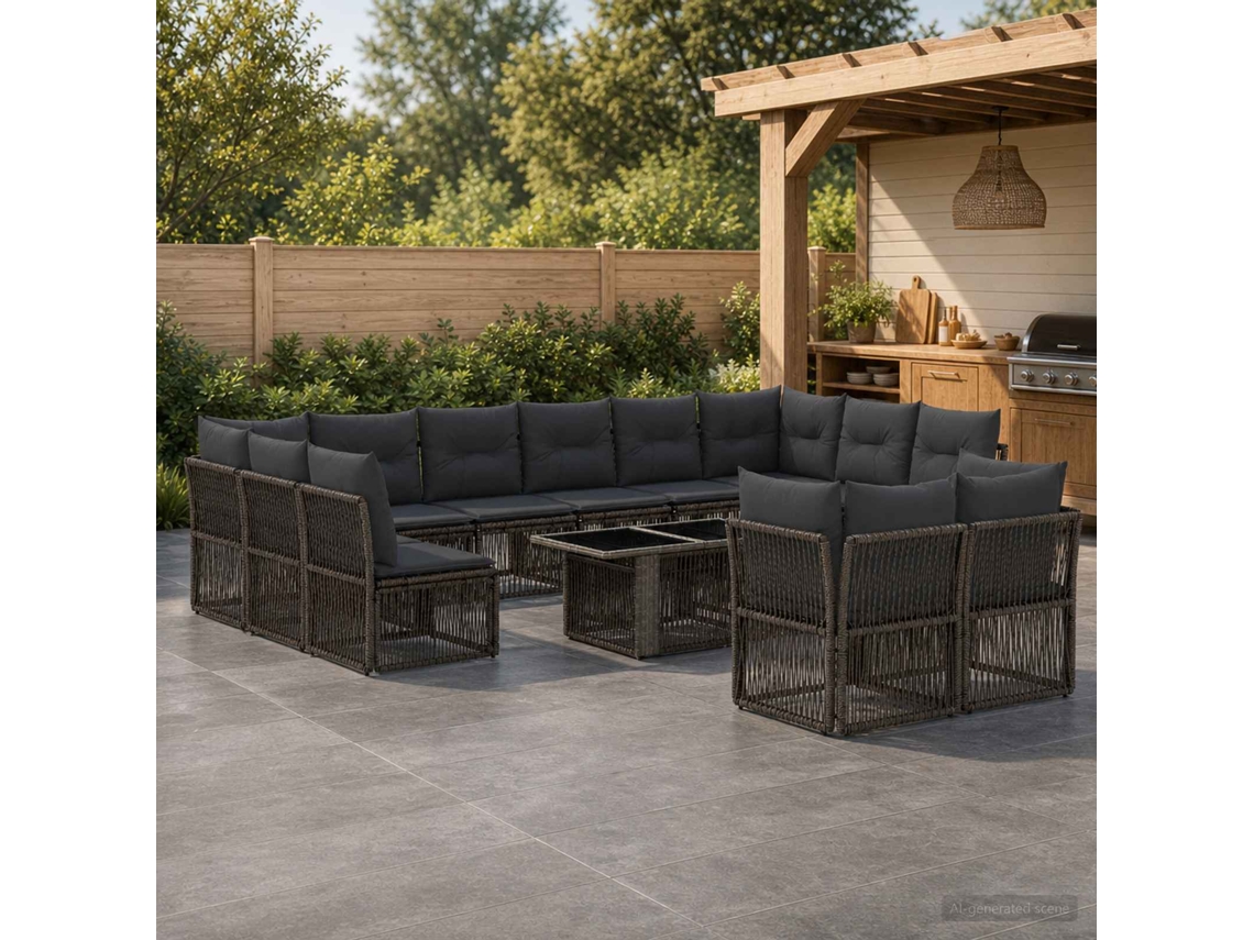 Vidaxl Conjunto De Sofá De Jardim 13 Unid. Cinzento Vime Pe