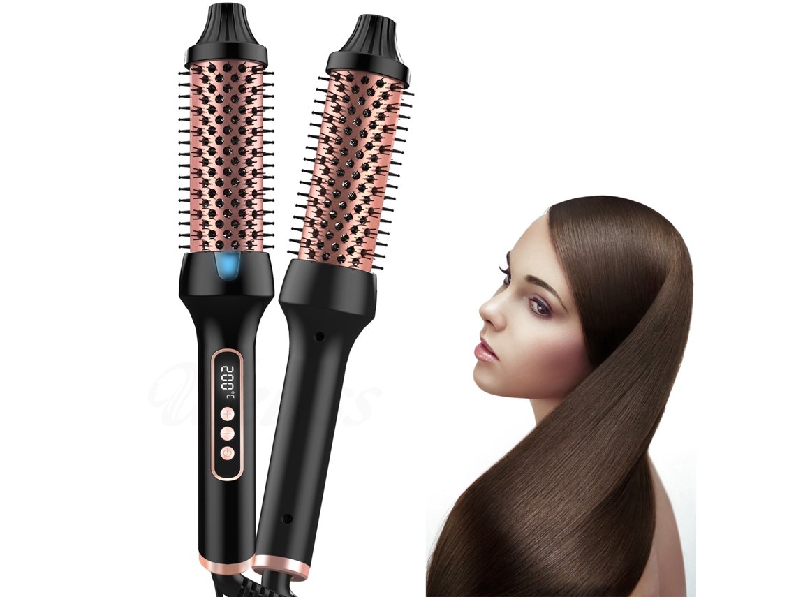 2026 peine Rectificador de Cabelo com Íons Negativos 65w Peine de Rolo Duplo Reto/crespo Ajustável 120 200℃ Lcd