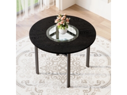 Mesa Jantar Redonda 100cm: Madeira Preta Tampo, 2-4p. Vidro Cinza Estrutura Metal.-mh