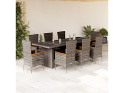 Vidaxl 9 Pcs Conjunto De Jantar P/ Jardim C/ Almofadões Vime Pe Cinza