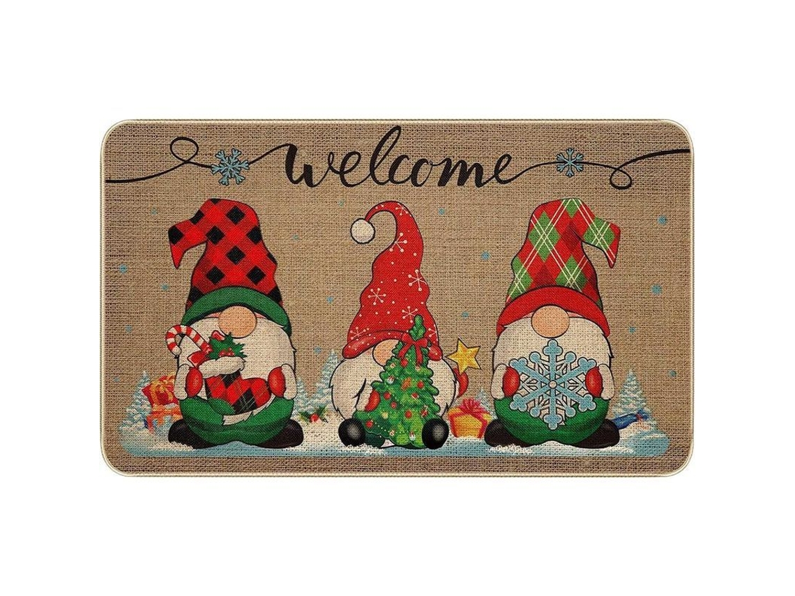 Tapete de Natal Patchwork para Porta de Entrada, Antiderrapante, para Uso Interno/Externo, em Feltro e Borracha, 40x60cm