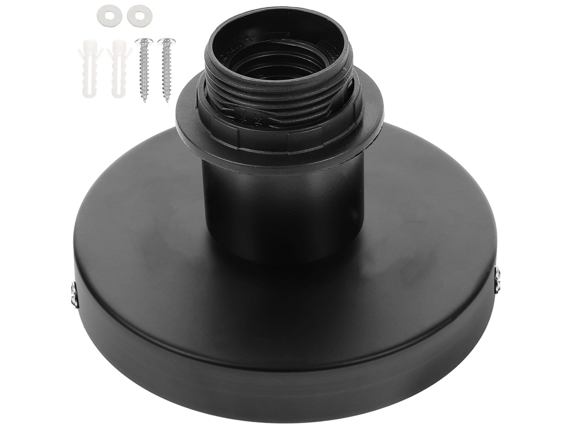 Soquete De Teto E27 Em Metal Preto, Acessório Confiável Com Parafusos.