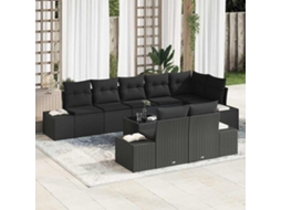 Vidaxl Conjunto De Sofá De Jardim 9 Unid. Preto Vime Pe