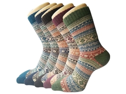 Meias térmicas de lã femininas Rebe, 5 pares, estampa natalina, presente de Natal, inverno