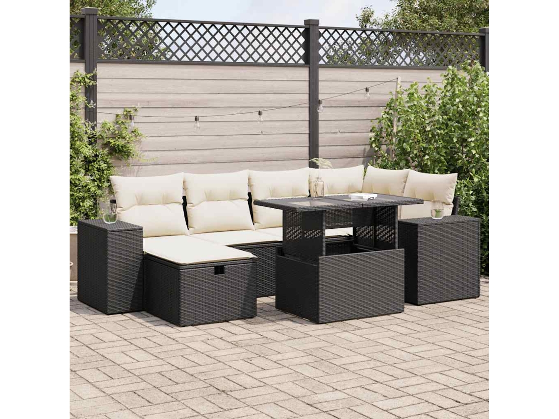 Vidaxl 8 Pcs Conjunto Sofás De Jardim Com Almofadões Vime Pe Preto