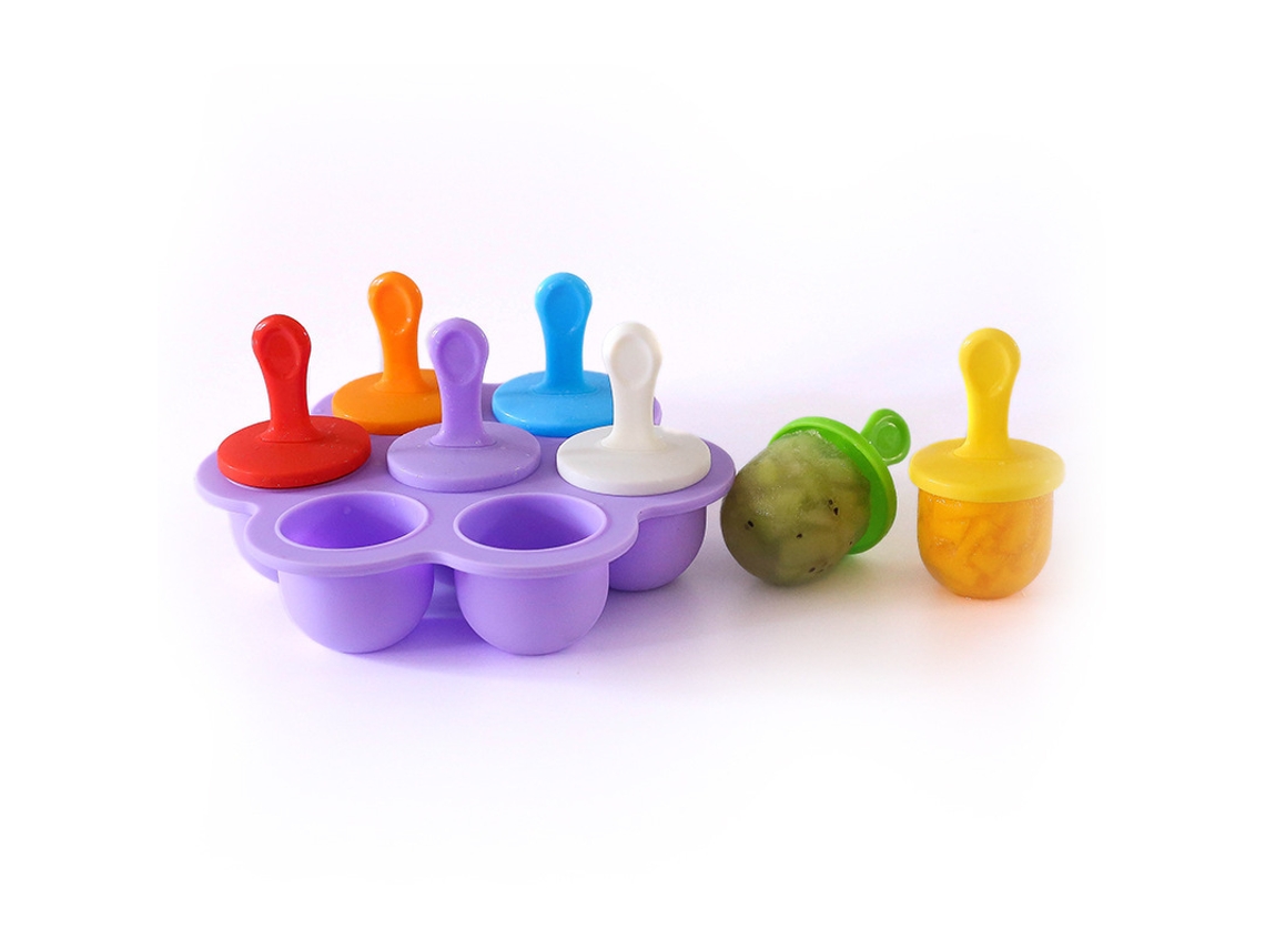 Formas De Silicone Para Picolé Com 7 Cavidades E Paus Coloridos. Ideais Para Gelado De Ovo E Armazenamento. Roxo Hexinyigjly