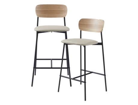 Conjunto de 2 bancos altos Jyväskylä couro sintético metal 89 x 40 x 45 cm - Bege Preto Efeito Madeira [EN.CASA]