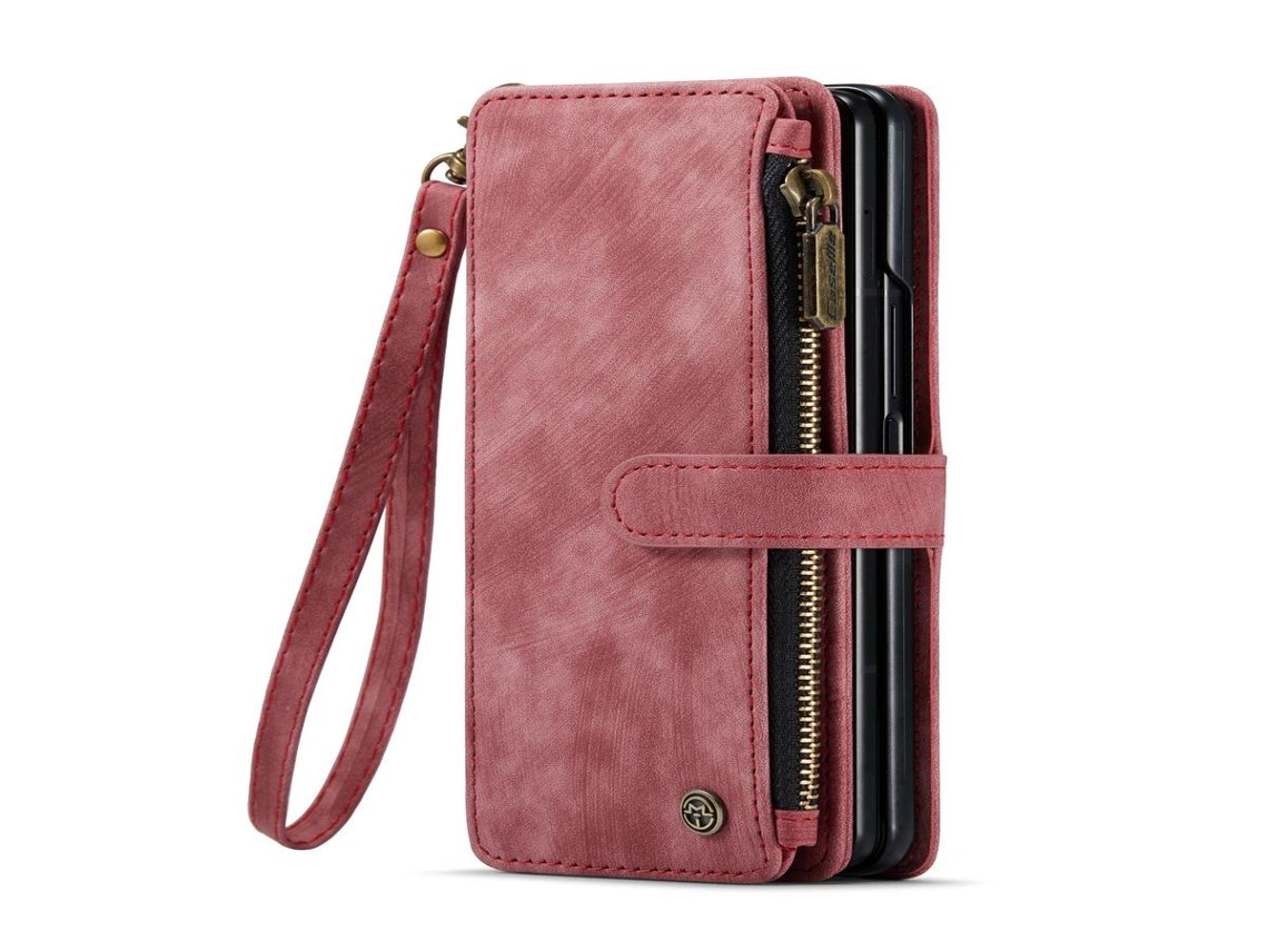 Lurelia Estojo Flip Iphone 13 Pro 3-em-1 Cordão Suporte Porta-cartões Couro Pu Tpu Vermelho Slim