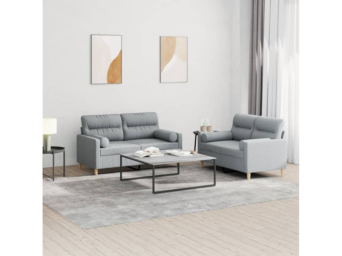 Vidaxl 2 Pcs Conjunto de Sofás com Almofadas Tecido Cinzento claro