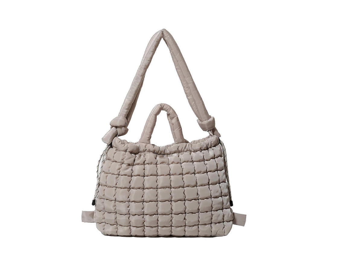 Bolsa De Ombro Acolchoada Para Mulheres E Homens, Moderna E Leve, Com Grande Capacidade E Fechamento Por Cordão, Na Cor Cáqui.