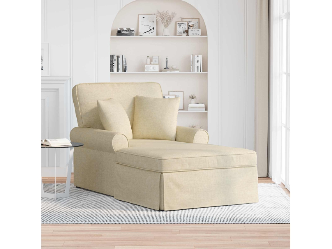 Vidaxl Chaise Lounge Com Saia Com Almofada 3 Pcs Creme Tecido