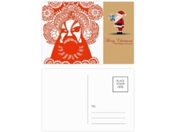 Conjunto de 20 Cartões postais da Ópera Pequim com Estampa Máscara Papai Noel. 14,6 X 9,8 Cm