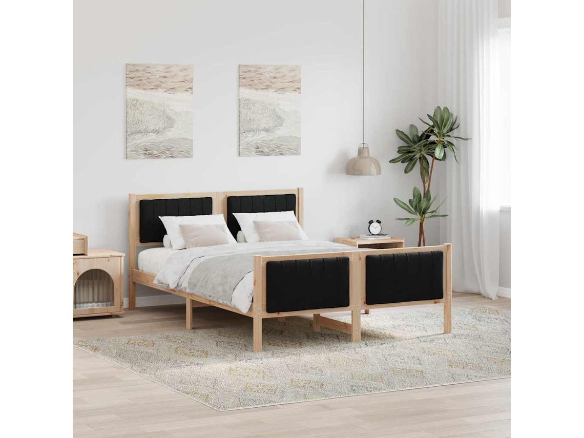 Vidaxl Estrutura Da Cama Com Cabeceira Castanho E Preto 135 X 190 Cm