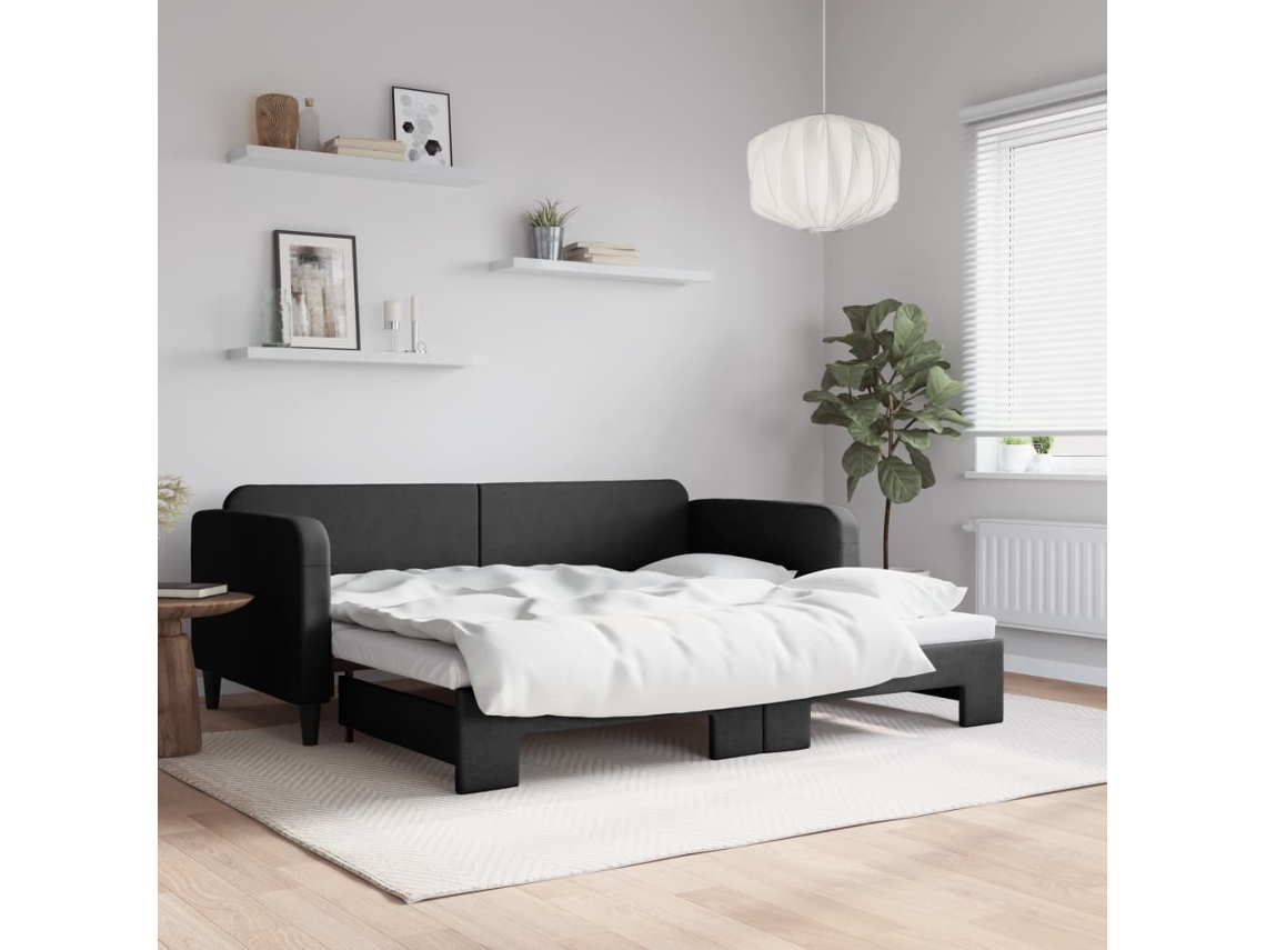 Vidaxl Sofá-cama Com Gavetão 90x190 Cm Tecido Preto