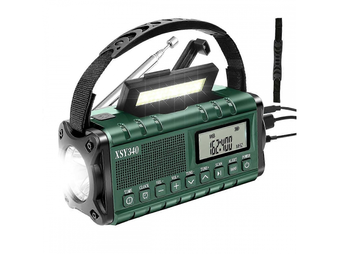 RÁDIO DE EMERGÊNCIA AQUAFORGE com previsão do tempo, manivela, carregador solar para celular 10000mah