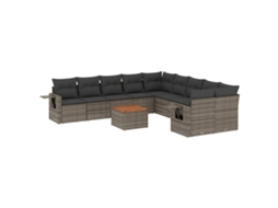 Conjunto de 11 Sofás de Jardim com Almofadões Vime Pe Cinzento MAISON EXCLUSIVE