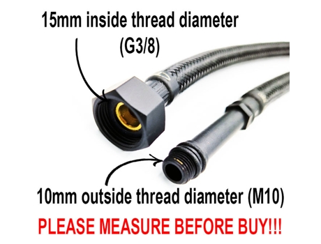 Par de Tubos de 80cm de Comprimento M10 x 3/8 Polegadas BSP, Trançados em Nylon Preto, para Conector de Torneira Monocomando