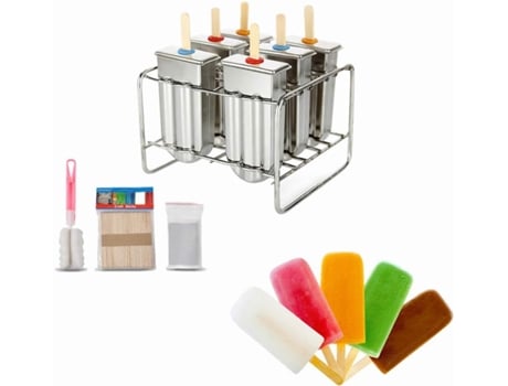 Conjunto De 6 Formas De Gelado Em Aço Inoxidável Com Base Em Pau, Conjunto De Formas Para Congelar Gelados E Picolés Caseiros. Igvtrade