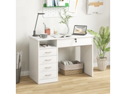 Mesa De Estudo Em Madeira Branca 110x50x76cm Para Quarto Ou Escritório, Com Duas Gavetas E Duas Chaves Inclusas