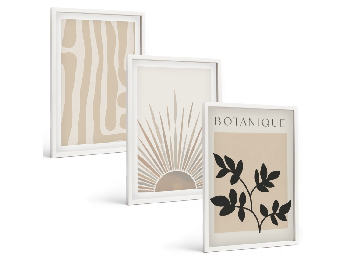 Conjunto De Pinturas Padrões Abstratos De Plantas Espelharte (3 Peças 40x60 Cm)