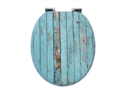 Assento De Sanita Homseat Em Mdf, Aspeto De Madeira Elegante Desgastado Azul Turquesa.
