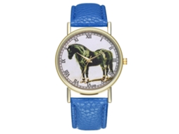Reloj De Cuarzo Unisex Con Patrón De Caballo Negro Moda Casual Regalo Azul Real