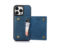 Capa Em Couro Pu Bloqueio Rfid, Com Suporte E Cordão Para Apple Iphone 16 Pro Max - Azul
