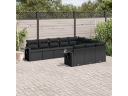 Vidaxl 10 Pcs Conjunto Sofás De Jardim C/ Almofadões Vime Pe Preto