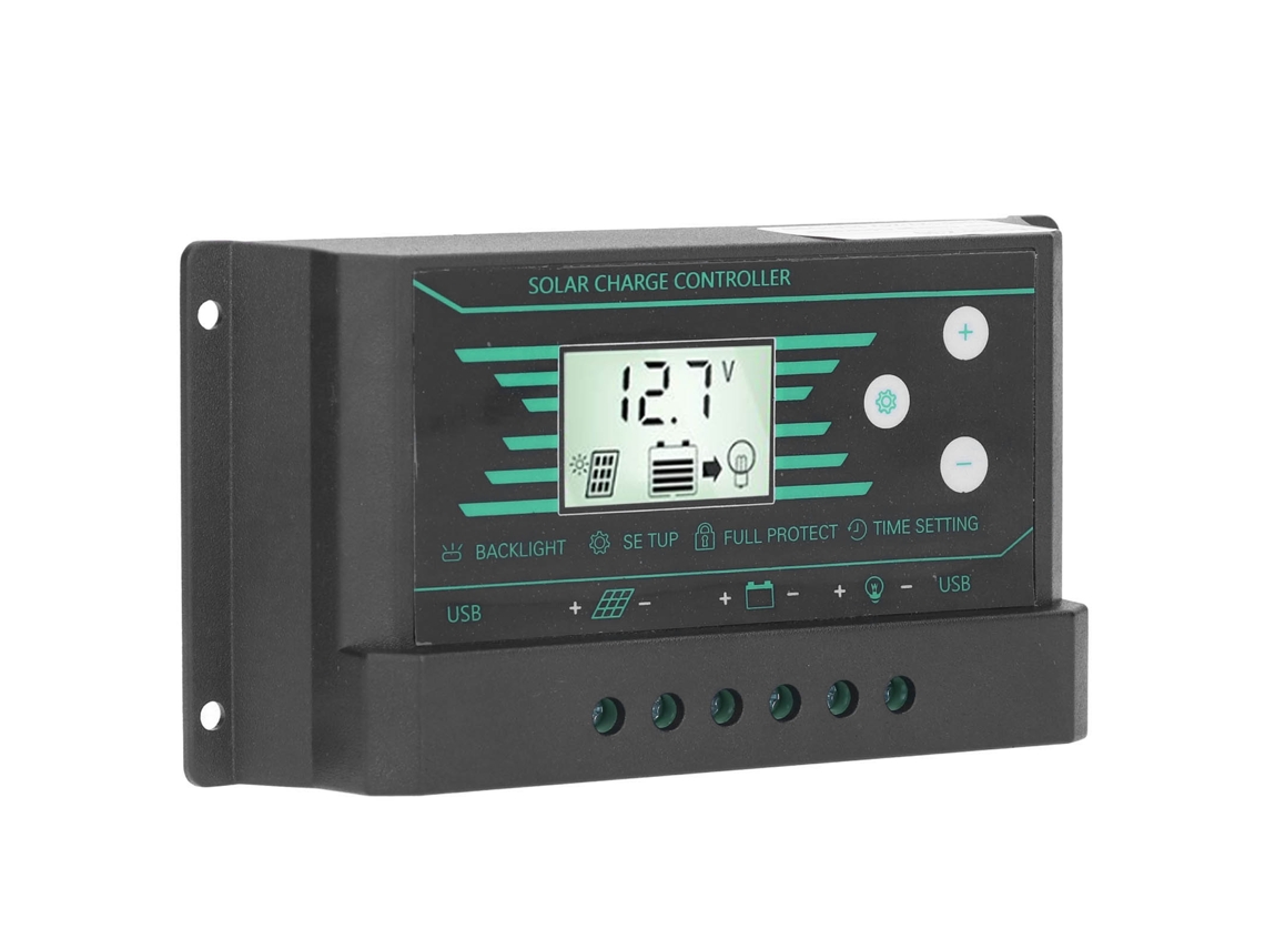 Controlador De Carga Solar Pwm 30a 12v/24v Lcd Usb