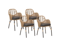 Conjunto De 4 Cadeiras De Jardim Com Almofadas Beliani Pratello De Ratan Sintético Natural 45x49x84