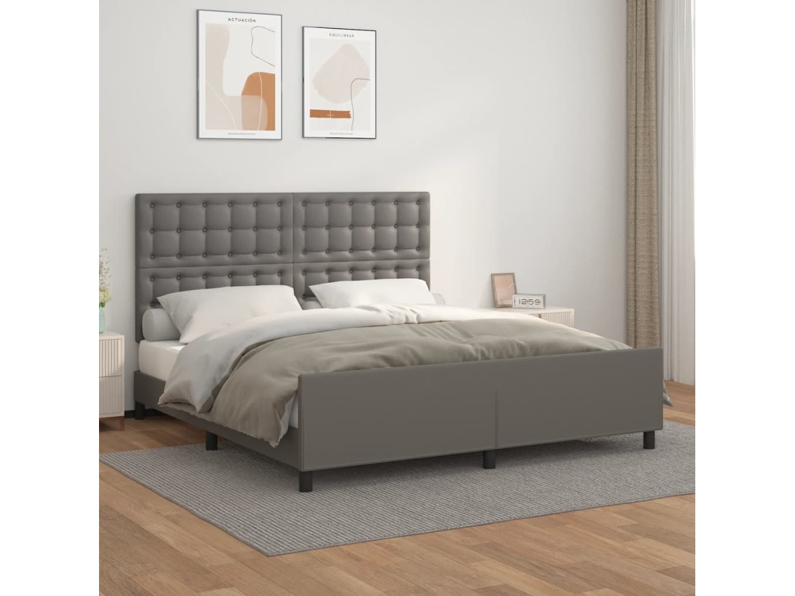 Vidaxl Estrutura Cama C/ Cabeceira Couro Artificial 160x200cm Cinzento