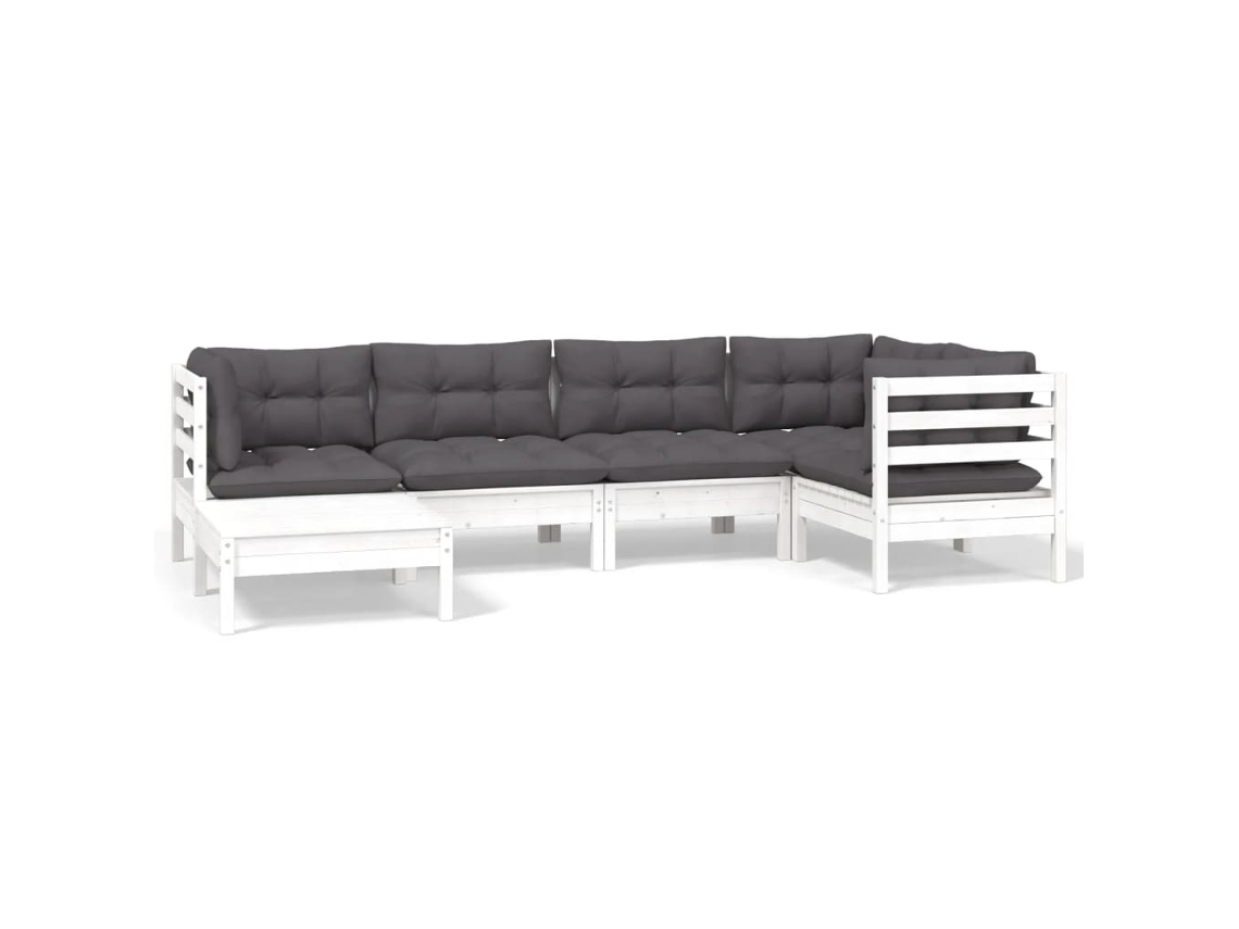 Conjunto de 6 Garden Lounge com Almofadões Pinho Maciço Branco MAISON EXCLUSIVE