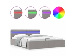 Cama Hidráulica com Arrumação e Led Tecido Cinza Claro MAISON EXCLUSIVE (160x200 cm)