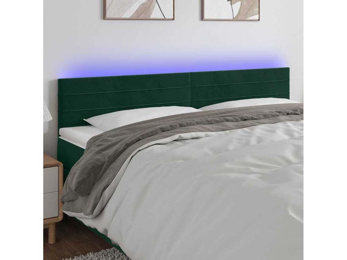 Vidaxl Cabeceira De Cama C/luzes Led Veludo 180x5x78/88cm Verde-escuro