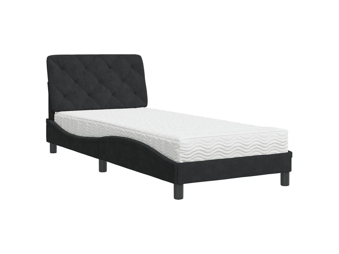 Cama com Colchão 80x200 Cm Veludo Preto MAISON EXCLUSIVE