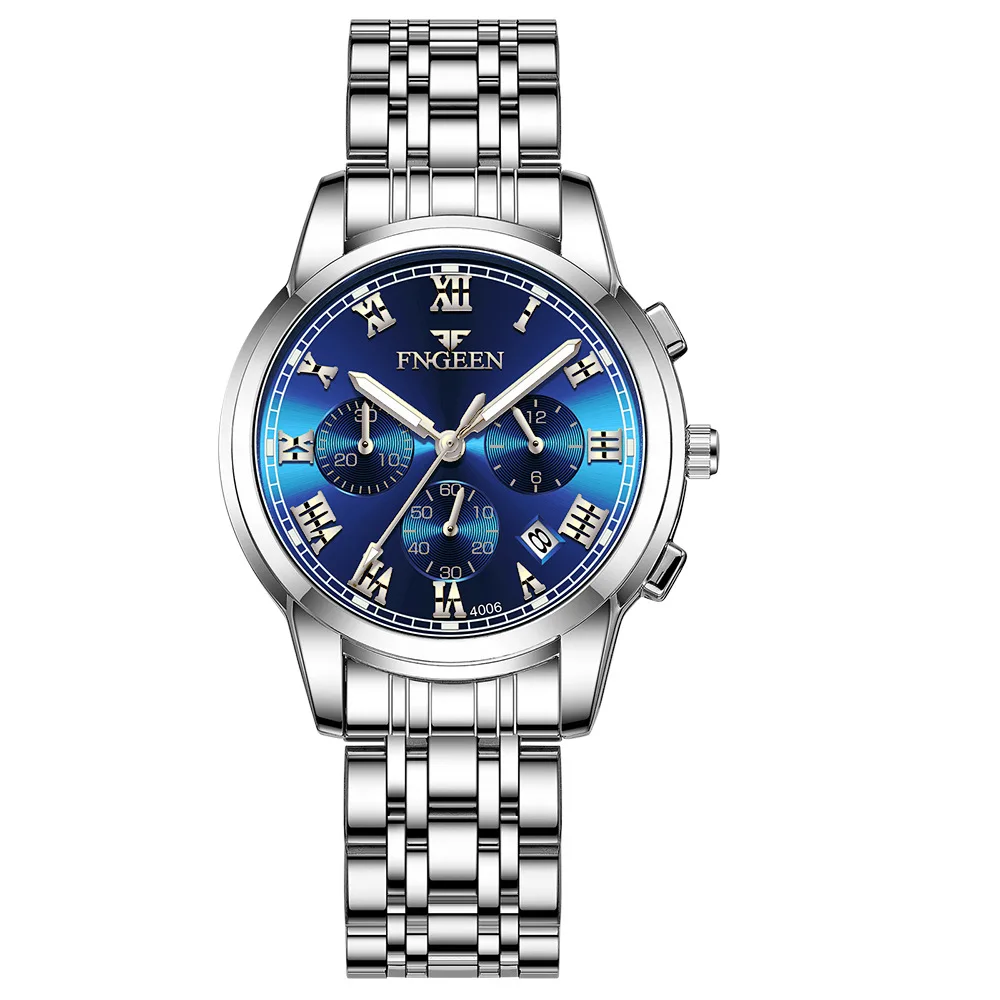 Relógio Feminino Luxo de Quartzo MDUG Caixa em Aço Inoxidável Resistente À Água com Luz Noturna (mostrador Prateado, Cor Azul)