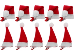 10 Presilhas de Cabelo em Formato de Gorro de Papai Noel Vermelho com Textura Jacaré