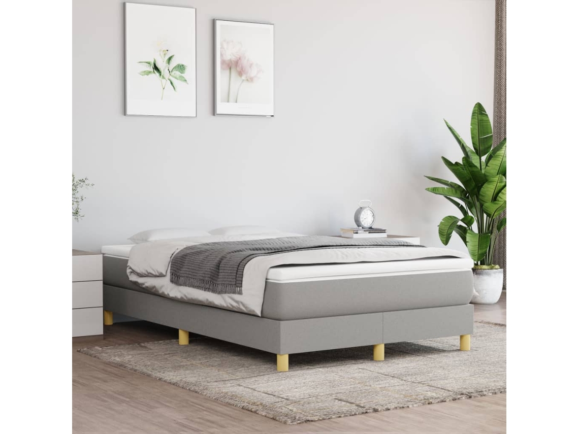 Cama Com Molas/colchão 120x200 Cm Tecido Cinza-claro