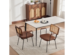 Conjunto 2 Cadeiras Modernas, Pu Couro Vintage, Braços, Estrutura Maciça, Design Rattan, Pés Metálicos Ajustáveis - Marrom.