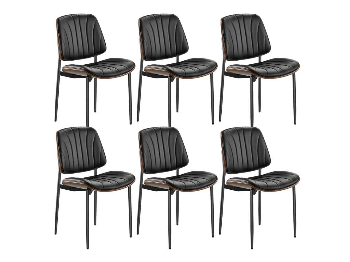 Cadeiras De Jantar 6 Peças Cadeira Decorativa Em Pu Com Pernas De Metal, Preto Vevor